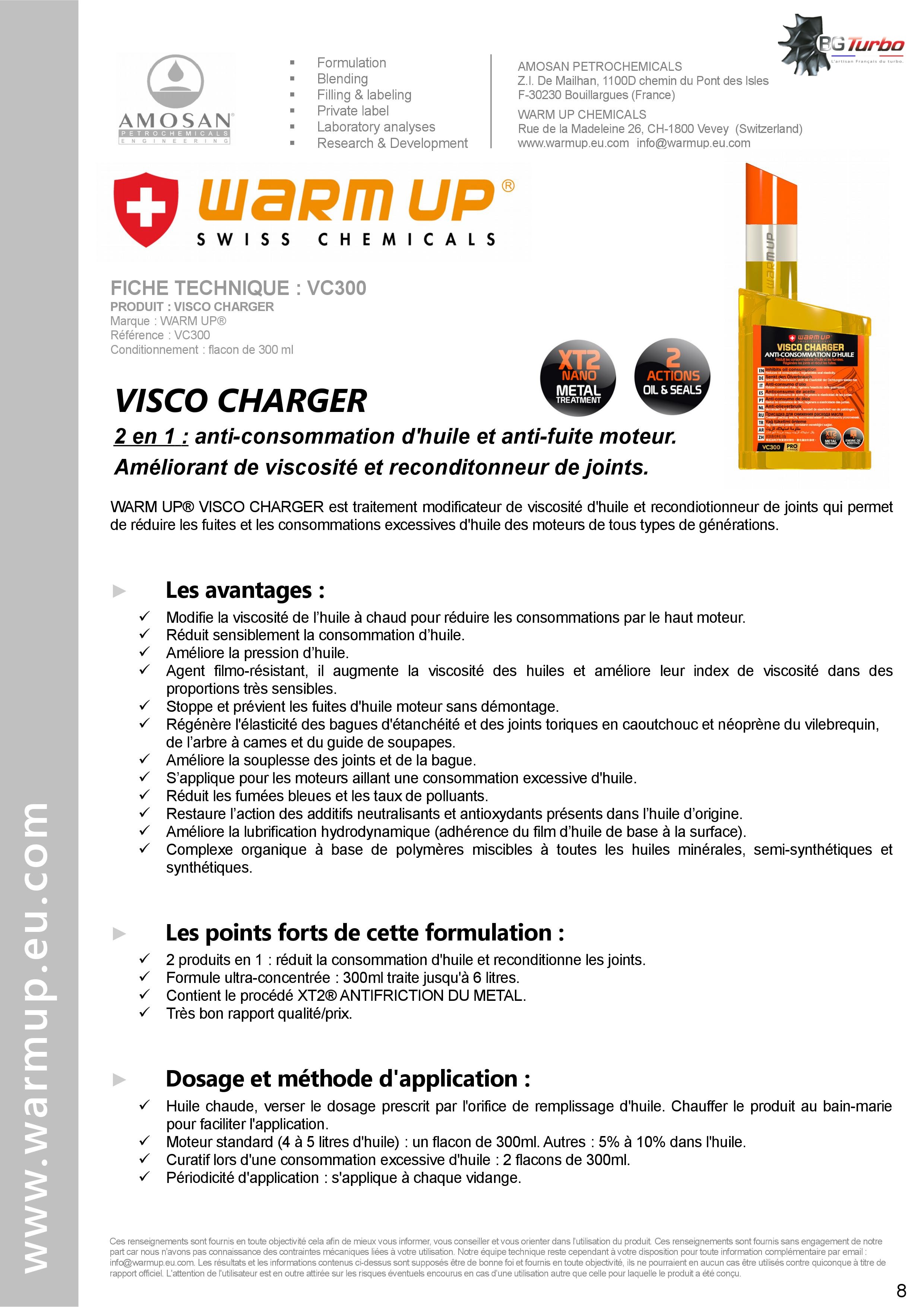 WARM UP Améliorant de viscosité d'huile moteur, antifriction et reconditionneur de joints - par AMOSAN WARMUP
